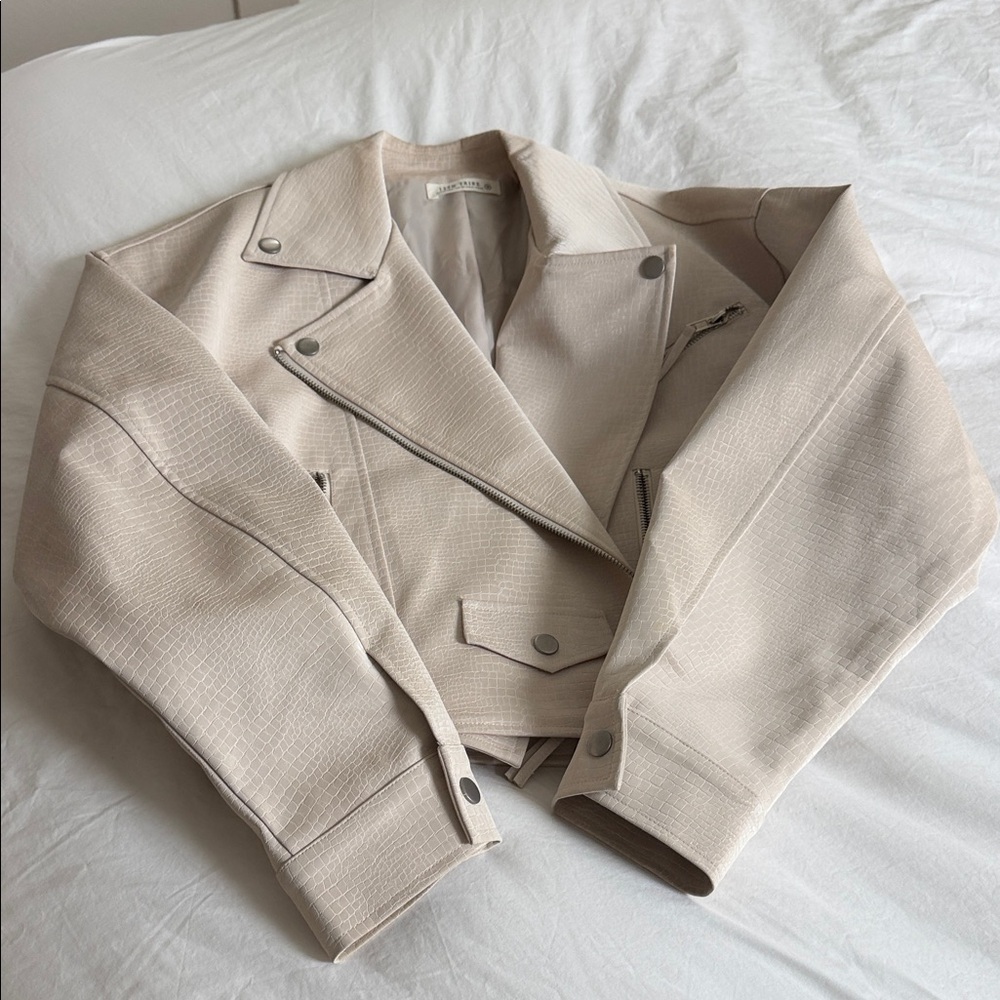 12th Tribe Beige Leather Jacket